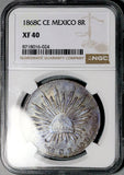 1868-C NGC XF 40 Mexico 8 Reales Culiacan Mint Rare Silver Coin (26071002C)