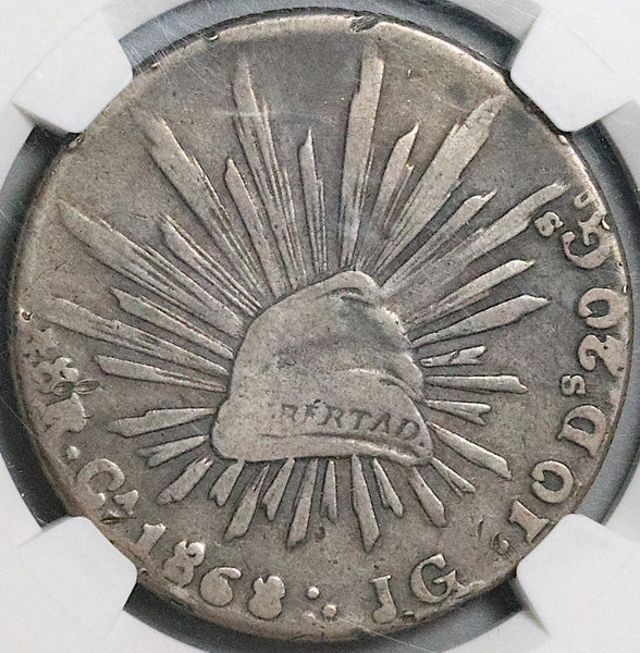 1868-Ca JG NGC VG 10 Mexico 8 Reales Chihuahua Mint Rare Silver Coin (24040201C)