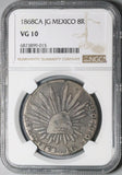 1868-Ca JG NGC VG 10 Mexico 8 Reales Chihuahua Mint Rare Silver Coin (24040201C)