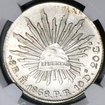 1868-Ho NGC UNC Mexico 8 Reales Hermosillo Mint Scarce Silver Coin (25102301C)
