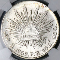 1868-Ho NGC UNC Mexico 8 Reales Hermosillo Mint Scarce Silver Coin (25102301C)
