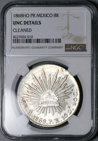 1868-Ho NGC UNC Mexico 8 Reales Hermosillo Mint Scarce Silver Coin (25102301C)