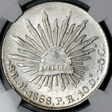 1868-Ho NGC UNC Mexico 8 Reales Hermosillo Mint Scarce Silver Coin (26090601C)
