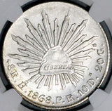 1868-Ho NGC UNC Mexico 8 Reales Hermosillo Mint Scarce Silver Coin (26090601C)