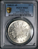 1868-O PCGS MS 63 Mexico 8 Reales Oaxaca Mint State Rare Cap Rays Silver Coin (26020301C)
