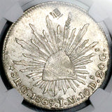 1869-Ga JM NGC UNC Mexico 8 Reales Guadalajara Mint Chopmarked Rare Silver Coin (26082102C)