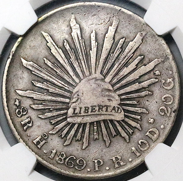 1869-Ho NGC VF 30 Mexico 8 Reales Hermosillo Mint Rare Silver Coin (24040704C)