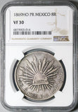 1869-Ho NGC VF 30 Mexico 8 Reales Hermosillo Mint Rare Silver Coin (24040704C)