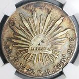 1872/1-Ho NGC AU Mexico 8 Reales Hermosillo Mint Overdate Chopmarked Rare Silver Coin (24041403C)