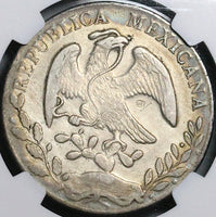 1872/1-Ho NGC AU Mexico 8 Reales Hermosillo Mint Overdate Chopmarked Rare Silver Coin (24041403C)