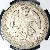 1872/1-Ho NGC AU Mexico 8 Reales Hermosillo Mint Overdate Chopmarked Rare Silver Coin (24041403C)