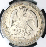 1872/1-Ho NGC AU Mexico 8 Reales Hermosillo Mint Overdate Chopmarked Rare Silver Coin (24041403C)