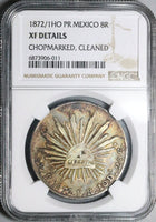 1872/1-Ho NGC AU Mexico 8 Reales Hermosillo Mint Overdate Chopmarked Rare Silver Coin (24041403C)