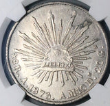 1873-A NGC AU Mexico 8 Reales Alamos Mint Rare Cap Rays Silver Coin (24032101C)