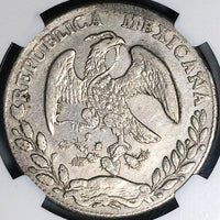 1873-A NGC AU Mexico 8 Reales Alamos Mint Rare Cap Rays Silver Coin (24032101C)