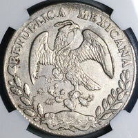 1873-A NGC AU Mexico 8 Reales Alamos Mint Rare Cap Rays Silver Coin (24032101C)