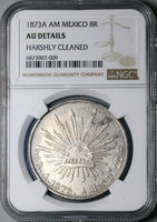 1873-A NGC AU Mexico 8 Reales Alamos Mint Rare Cap Rays Silver Coin (24032101C)