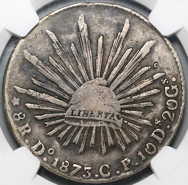 1873-Do NGC VF Mexico 8 Reales Durango Mint Rare Chopmarked Silver Coin (24032103C)