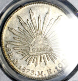 1873-Mo PCGS MS 63 Mexico 8 Reales Rare Cap Rays Silver Dollar Coin POP 2/1 (26072701D)