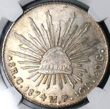 1874-C NGC MS 62 Mexico 8 Reales Culiacan Mint Rare Silver Coin POP 3/2 (24051401C)