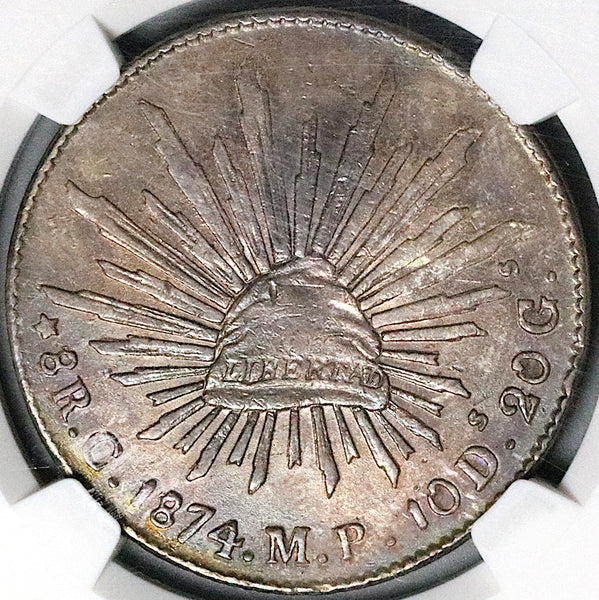 1874-C NGC XF Mexico 8 Reales Culiacan Mint Scarce Chopmarked Silver Coin (24040304C)