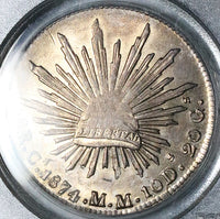 1874-Ca PCGS AU 58 Mexico 8 Reales Chihuahua Mint Silver Coin (24110402D)