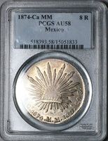 1874-Ca PCGS AU 58 Mexico 8 Reales Chihuahua Mint Silver Coin (24110402D)