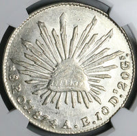 1874-Oa NGC AU 58 Mexico 8 Reales Oaxaca Mint Scarce Silver Coin (24040905C)