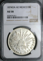 1874-Oa NGC AU 58 Mexico 8 Reales Oaxaca Mint Scarce Silver Coin (24040905C)