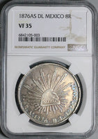 1876-As NGC VF 35 Mexico 8 Reales Alamos Scarce Cap Rays Silver Coin (24082302C)