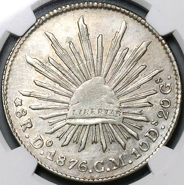 1876/5-Do NGC AU Mexico 8 Reales Durango Mint Overdate Scarce Silver Coin (24032104C)