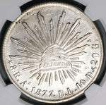 1877-As NGC AU Mexico 8 Reales Alamos Mint Cap Rays Chopmarked Silver Coin (24032102C)