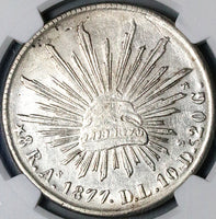 1877-As NGC AU Mexico 8 Reales Alamos Mint Cap Rays Chopmarked Silver Coin (24032102C)