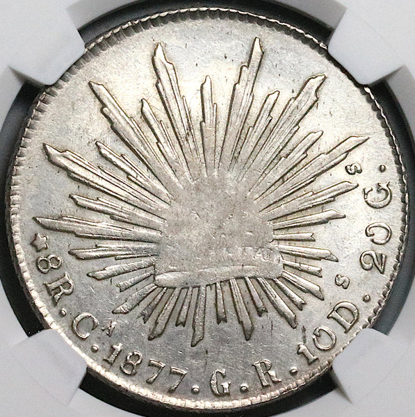 1877-Ca GR NGC AU Mexico 8 Reales Chihuahua Mint Scarce Silver Coin (24040203C)