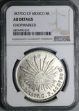 1877-Do NGC AU Mexico 8 Reales Durango Mint Chopmarked SIlver Coin (24032105C)