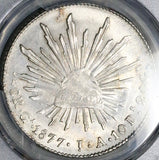 1877/6-Ga JA PCGS MS 62 Mexico 8 Reales Guadalajara Mint Cap Rays Rare Overdate Silver Coin POP 1/1 (26060301C)