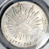 1877/6-Ga JA PCGS MS 62 Mexico 8 Reales Guadalajara Mint Cap Rays Rare Overdate Silver Coin POP 1/1 (26060301C)