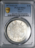 1877/6-Ga JA PCGS MS 62 Mexico 8 Reales Guadalajara Mint Cap Rays Rare Overdate Silver Coin POP 1/1 (26060301C)