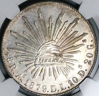 1879-As DL NGC MS 62 Mexico 8 Reales Rare Alamos Mint State Silver Coin (24020801C)