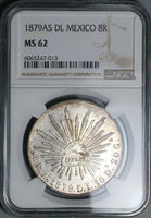 1879-As DL NGC MS 62 Mexico 8 Reales Rare Alamos Mint State Silver Coin (24020801C)