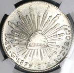 1879/8-Go NGC MS 62 Mexico 8 Reales Rare Guanajuato Overdate Silver Coin (20091401D)
