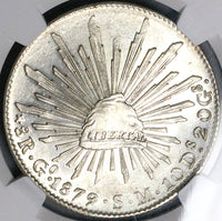 1879/8-Go NGC MS 62 Mexico 8 Reales Rare Guanajuato Overdate Silver Coin (20091401D)