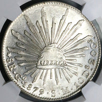 1879/8-Go NGC MS 62 Mexico 8 Reales Rare Guanajuato Overdate Silver Coin (20091401D)