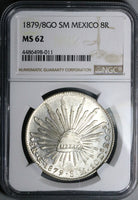 1879/8-Go NGC MS 62 Mexico 8 Reales Rare Guanajuato Overdate Silver Coin (20091401D)