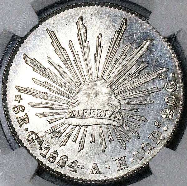 1884-Ga AH NGC MS 63 Mexico 8 Reales Guadalajara Mint State Silver Coin (24051501C)