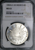 1884-Ga AH NGC MS 63 Mexico 8 Reales Guadalajara Mint State Silver Coin (24051501C)