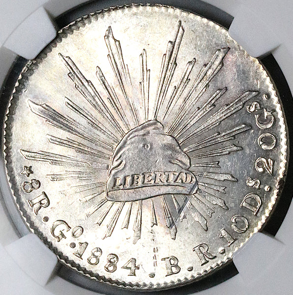 1884/74-Go BR NGC MS 63 Mexico 8 Reales Guanajuato Rare Overdate Silver Coin (20091402D)