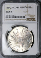 1884/74-Go BR NGC MS 63 Mexico 8 Reales Guanajuato Rare Overdate Silver Coin (20091402D)