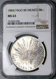 1884/74-Go BR NGC MS 63 Mexico 8 Reales Guanajuato Rare Overdate Silver Coin (20091402D)