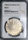 1885-Do JB NGC MS 61 Mexico 8 Reales Durango Mint State Rare Silver Coin (24052702C)